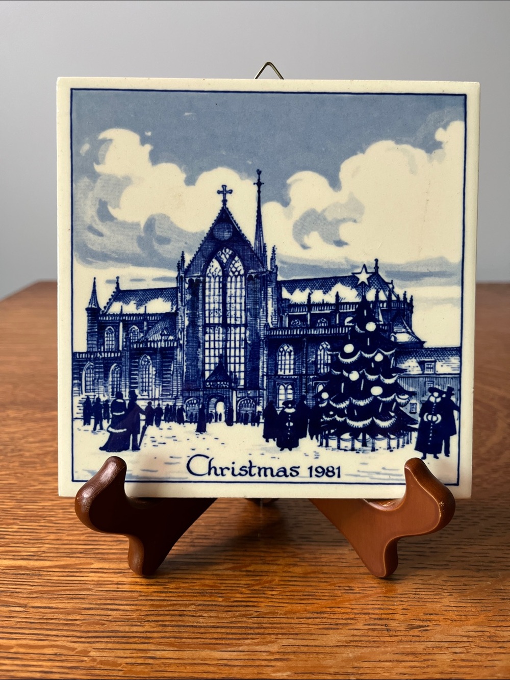 Vintage 1981 Genuine Delft Christmas Tile New Church Amsterdam Holland